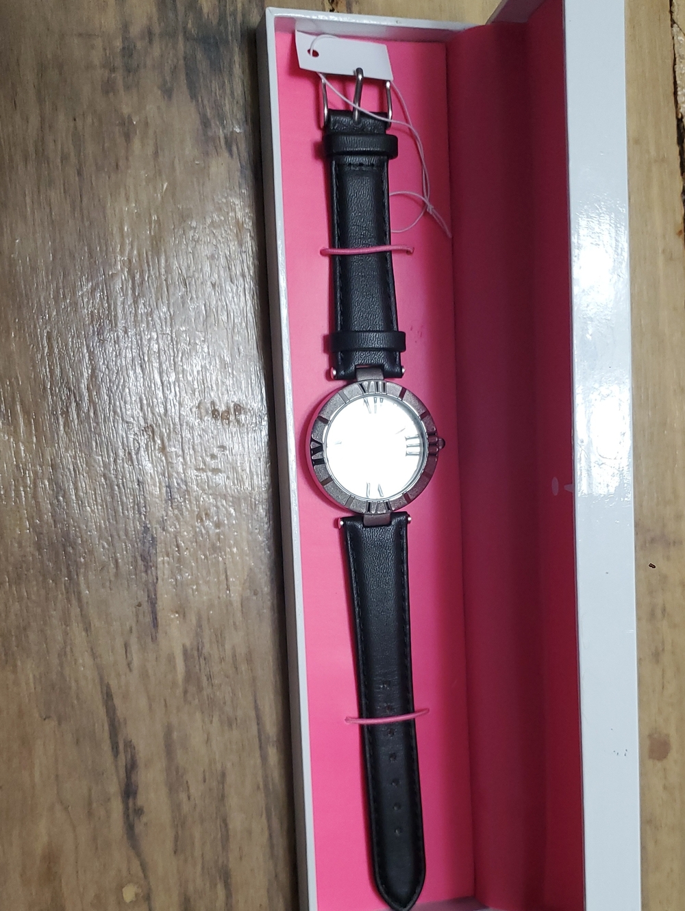 Isaac Mizrahi Live! Leather Strap Watch in Black & Silver NWT